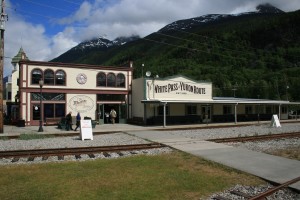 Skagway depot, rarely used for boarding as most riders come by cruise ship.