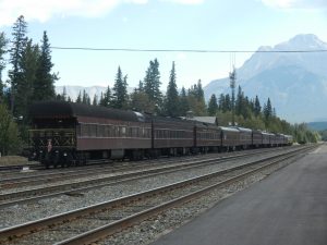Fig-14 CPR heavy weight passenger train on siding at Banff, Alberta