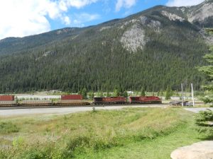 Fig-8 CPR freight train ready to leave Field, B.C. for the Spiral Tunnels and Kicking Horse Pass