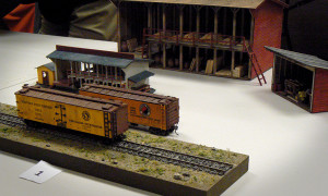 Lumber yard and Silver Streak boxcar