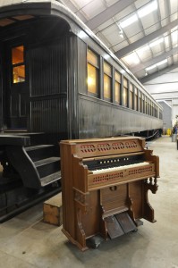 Chapel Car and Donated Organ at Train Shed Building, NWRM