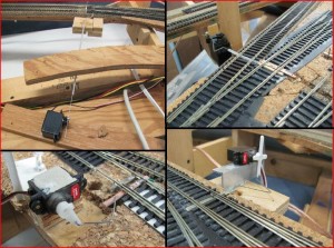 Fig 5 - Four Installations of Servos in Tight or Awkward Places on Ted’s Layout