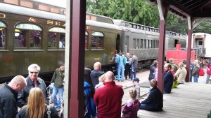 Families ready to ride the excursion train at the Northwest Railway Museum.