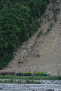 Another passenger run, to the Northeast of Skagway, passing the site of a large landslide while heading southbound.