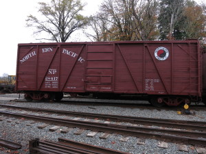 Nicely restored Northern Pacific outside frame boxcar.