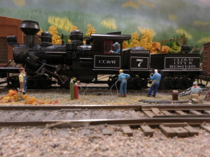 CC&W crew shining up the new Climax locomotive.