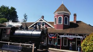 Santa Cruz and Portland Cement steam locomotive 2 in front of the Snoqualmie Depot at the Northwest Railway Museum
